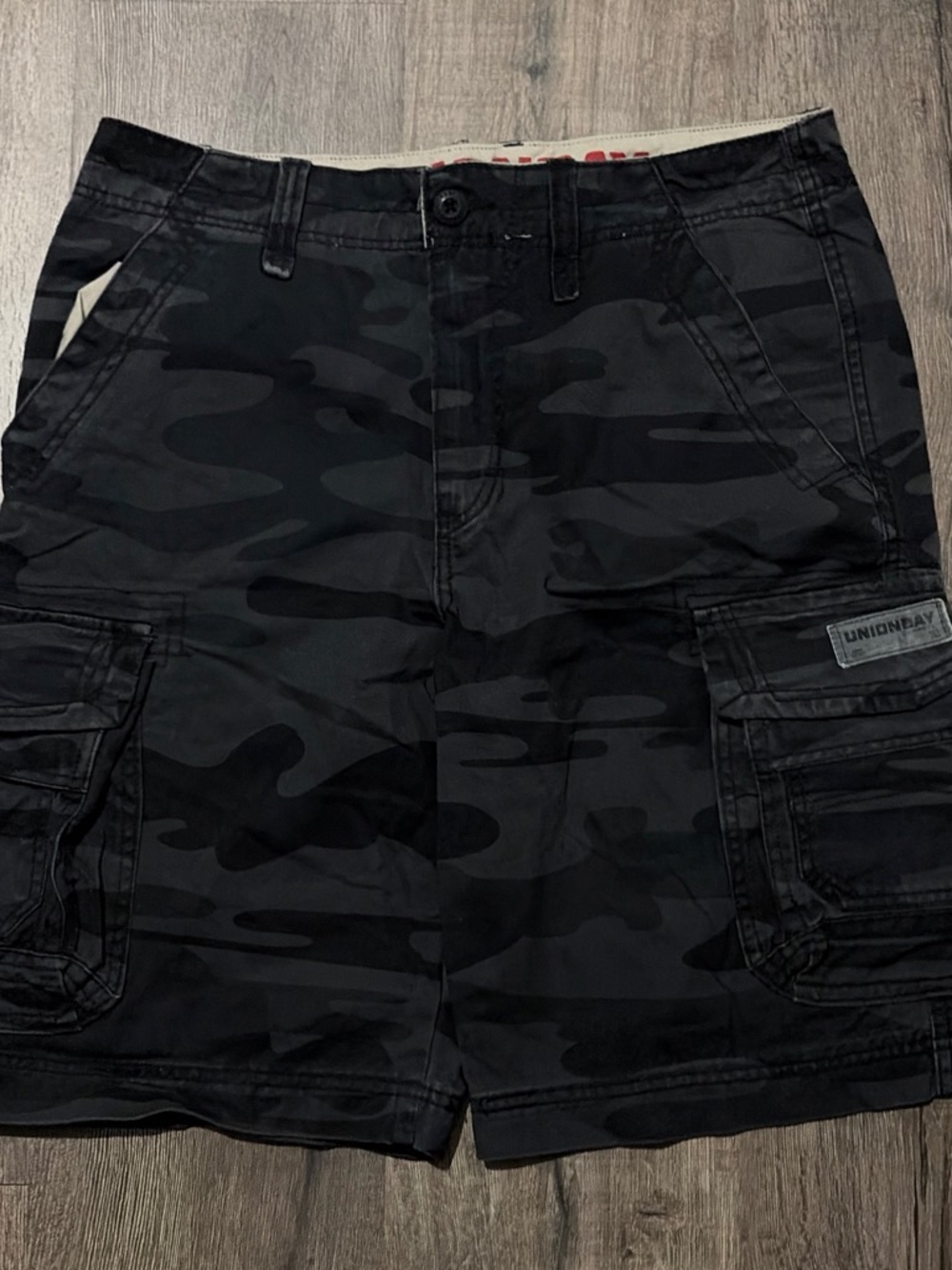 Vintage Unionbay Black Camo Cargo Shorts Y2K Streetwear Size 32